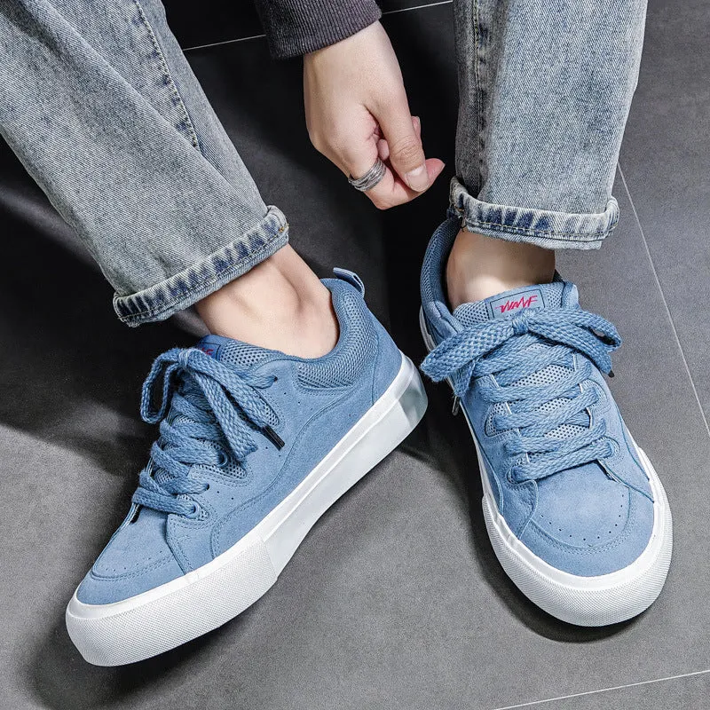 Men Fashion Plain Leather Flat Skate Shoes