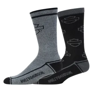 Men's 2 Pack Open Bar & Shield, ULTRA DRI, Crew Socks - Black and Grey