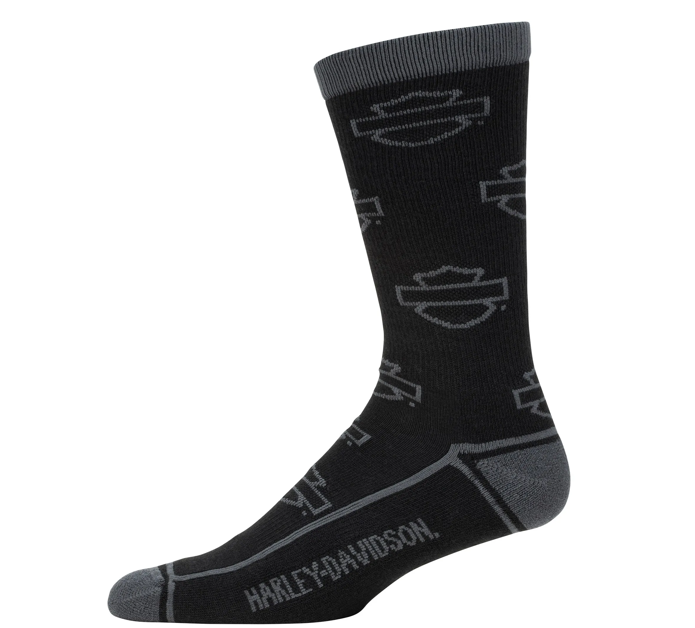Men's 2 Pack Open Bar & Shield, ULTRA DRI, Crew Socks - Black and Grey