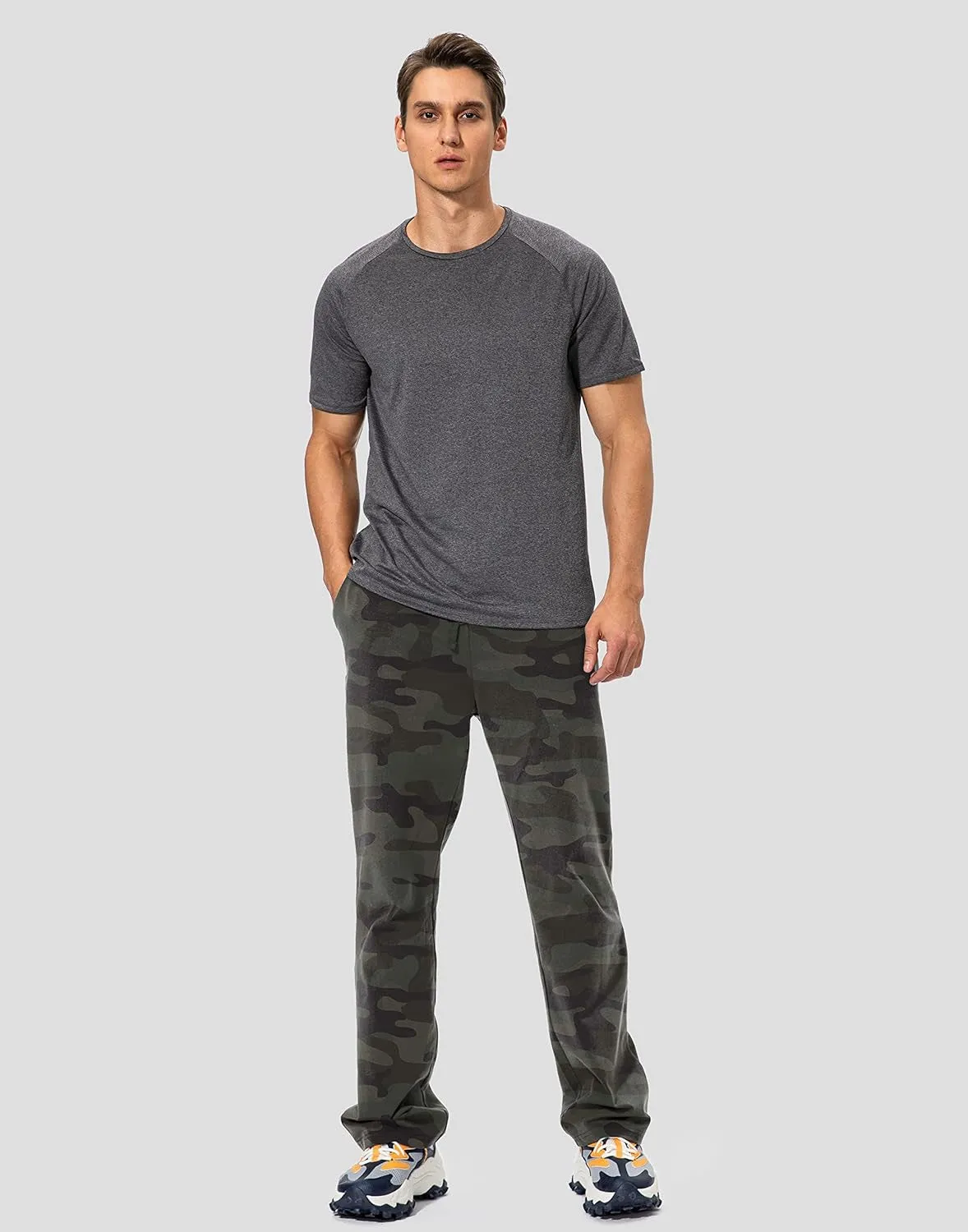 Men'S Cotton Yoga Sweatpants Athletic Lounge Pants Open Bottom Casual Jersey Pants for Men with Pockets