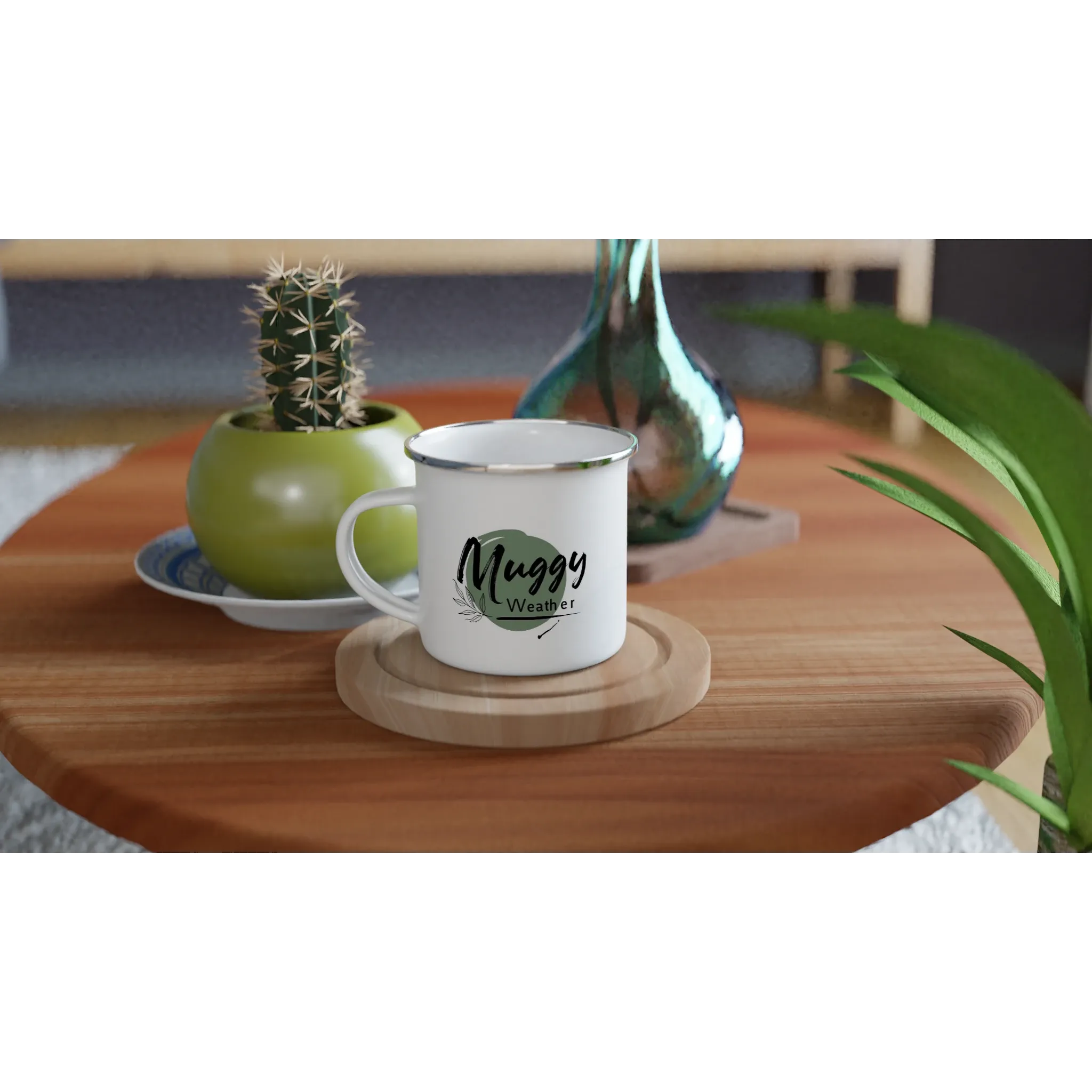 Muggy Weather White 12oz Enamel Mug