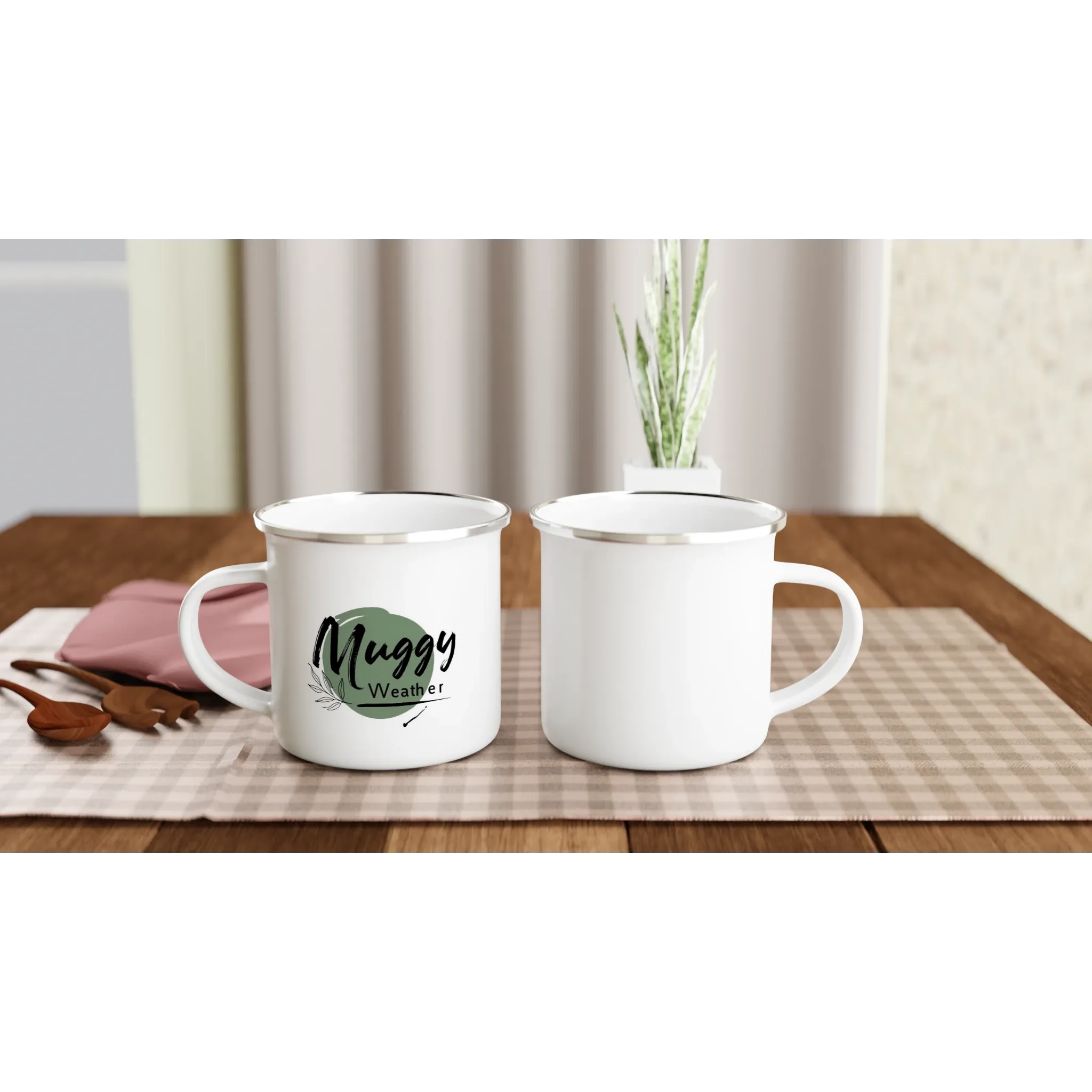 Muggy Weather White 12oz Enamel Mug