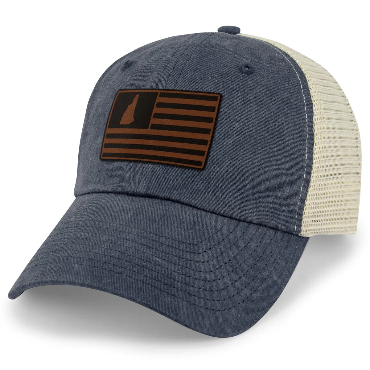 New Hampshire Striped Leather Patch Relaxed Trucker