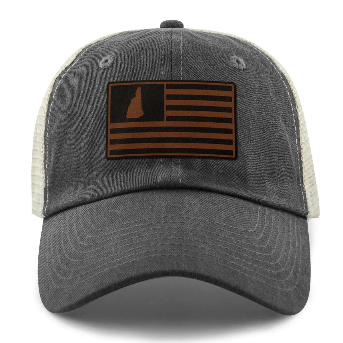 New Hampshire Striped Leather Patch Relaxed Trucker