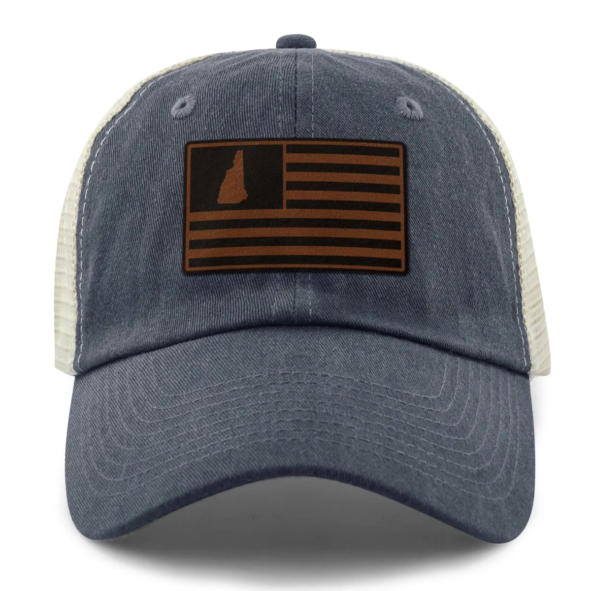 New Hampshire Striped Leather Patch Relaxed Trucker