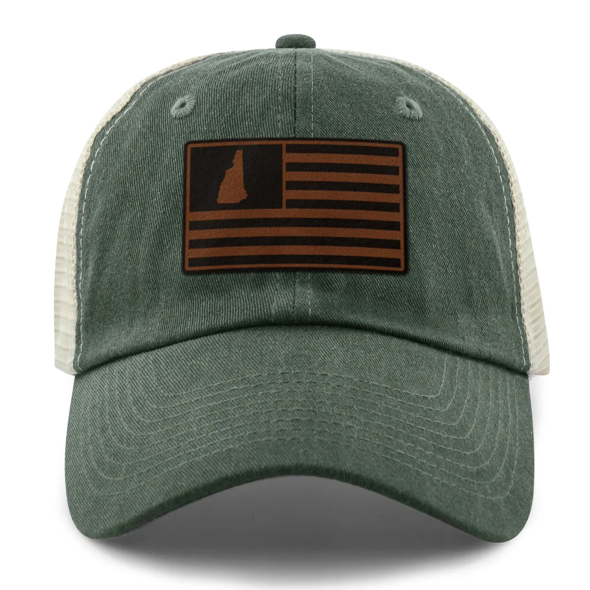 New Hampshire Striped Leather Patch Relaxed Trucker