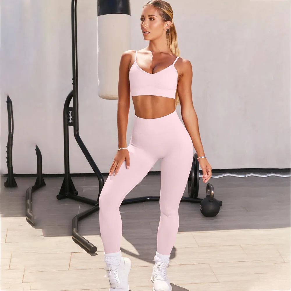 New Shark Knitted Two-Piece trendy Suit Women Yoga Clothing Sports Pants Bra Fitness Clothes