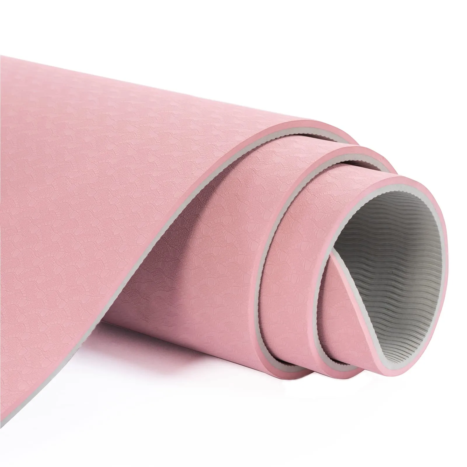Non Slip, Pilates Fitness Mats, Eco Friendly, Anti-Tear 1/4" Thick Yoga Mats for Women, Exercise Mats for Home Workout with Carrying Sling (72"x24", Parfait Pink & Gray)