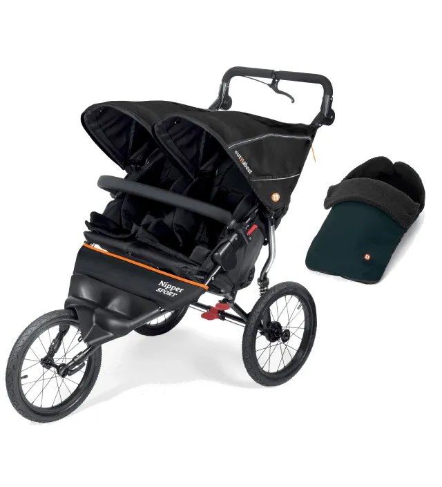 Out n About Nipper Sport V5 Double Pushchair with Footmuff - Summit Black