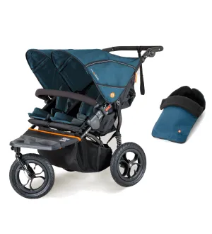 Out n About Nipper V5 Double Pushchair with Footmuff - Highland Blue
