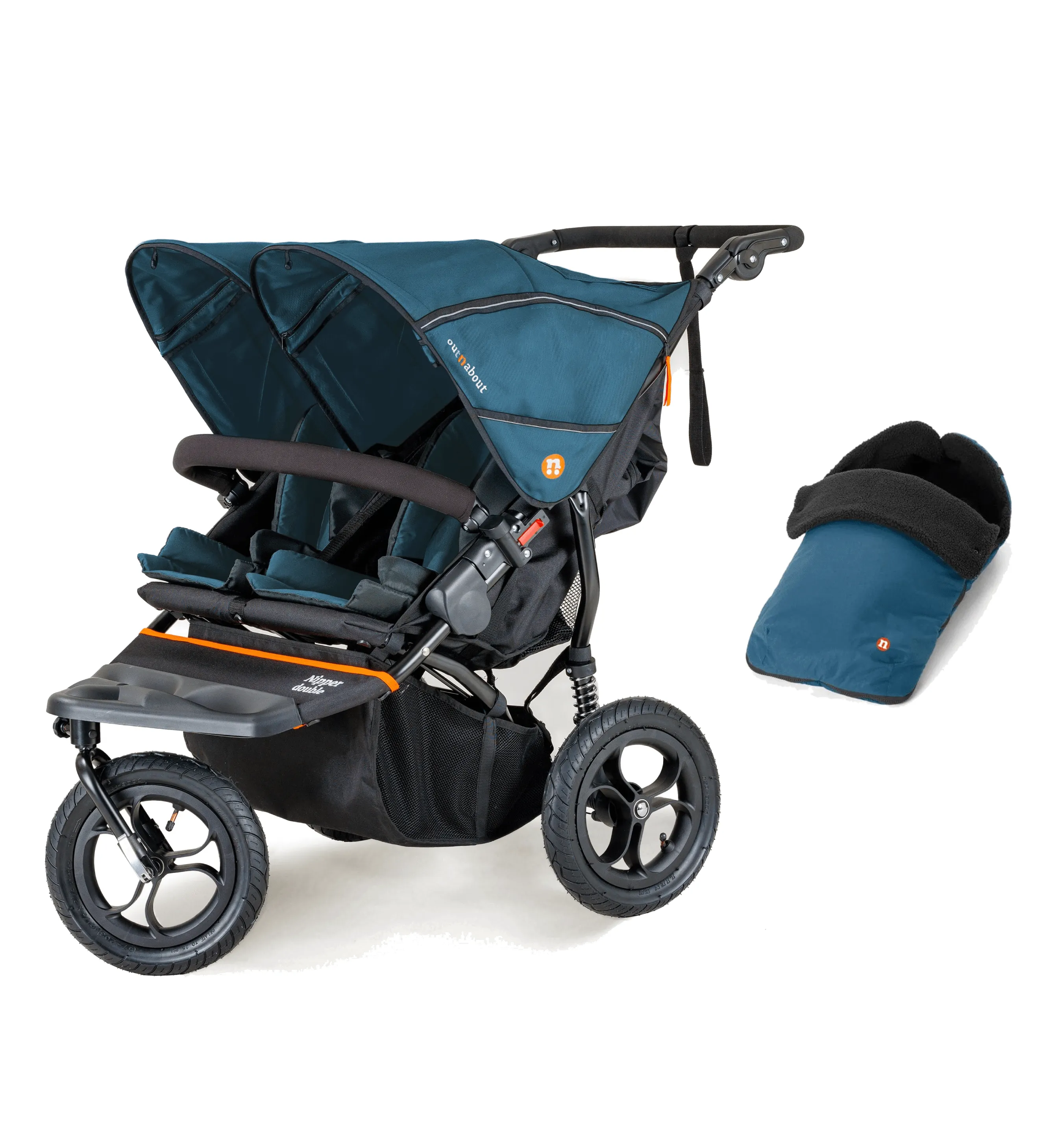 Out n About Nipper V5 Double Pushchair with Footmuff - Highland Blue
