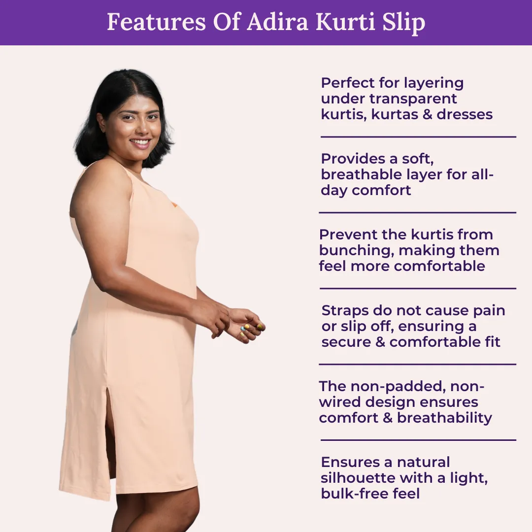 Plus Size Inner Slip For Kurti/Kurta | Adjustable Straps | Side Slits For Easy Movement