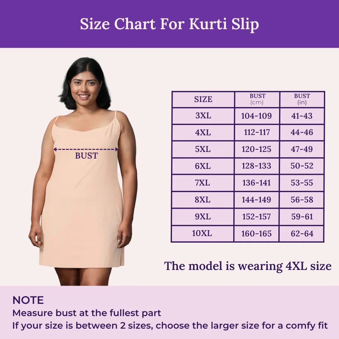 Plus Size Inner Slip For Kurti/Kurta | Adjustable Straps | Side Slits For Easy Movement