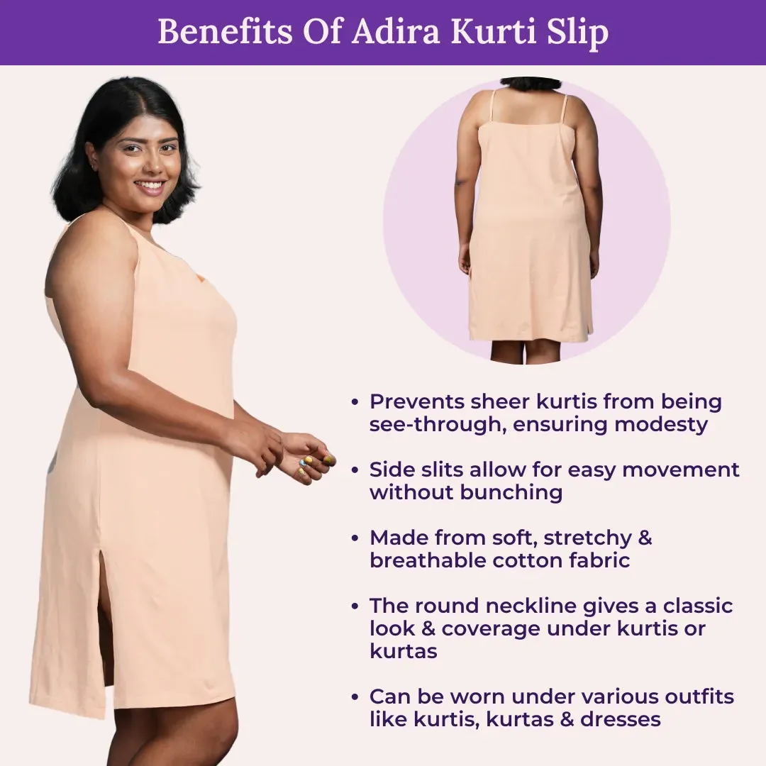 Plus Size Inner Slip For Kurti/Kurta | Adjustable Straps | Side Slits For Easy Movement