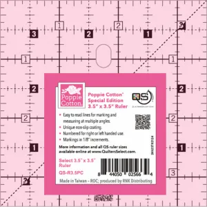 Quilter's Select Pink Poppie Cotton Non-Slip Ruler 3-1/2in x 3-1/2in