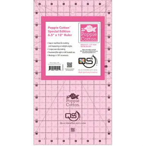 Quilter's Select Pink Poppie Cotton Non-Slip Ruler 6-1/2in x 12in