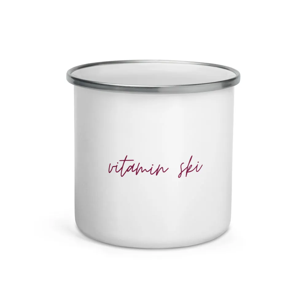 "Vitamin Ski- Burgundy" Enamel Mug
