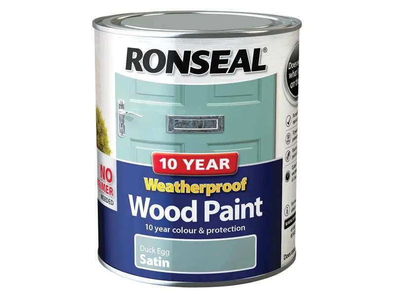 Ronseal 10 Year Weatherproof Wood Paint Duck Egg Blue Satin 750Ml