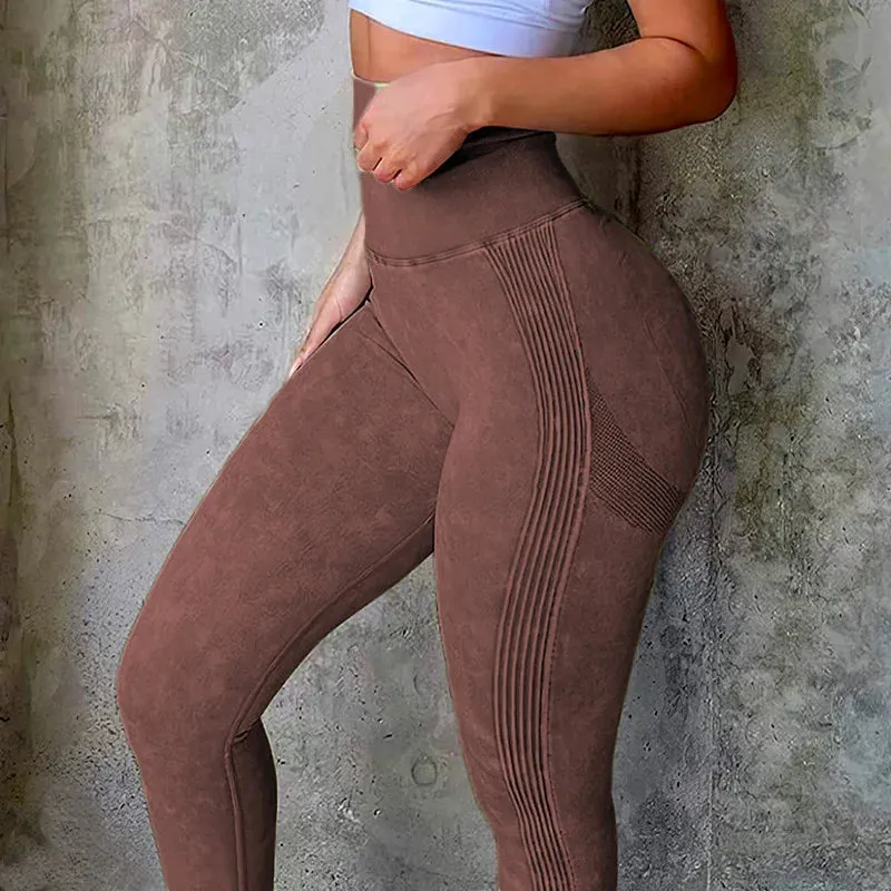 Seamless Yoga Pants - Soft Imitate Jeans Butt Leggings for Women, Booty Push Up Legging for Fitness Sports Gym Tights Workout