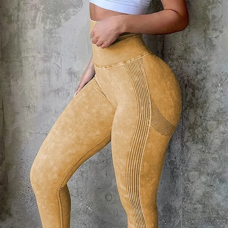 Seamless Yoga Pants - Soft Imitate Jeans Butt Leggings for Women, Booty Push Up Legging for Fitness Sports Gym Tights Workout