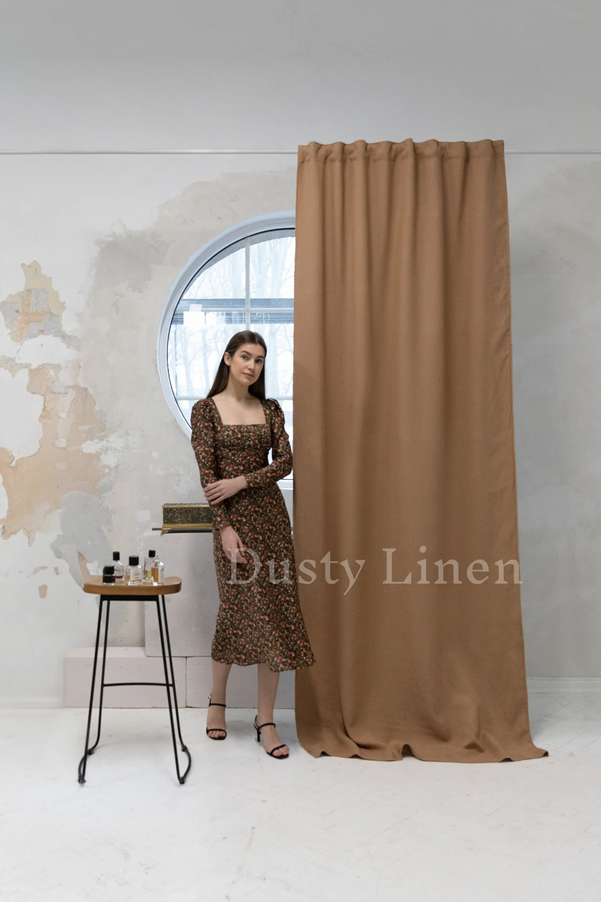 Set of 2 blackout linen curtains in Camel Brown