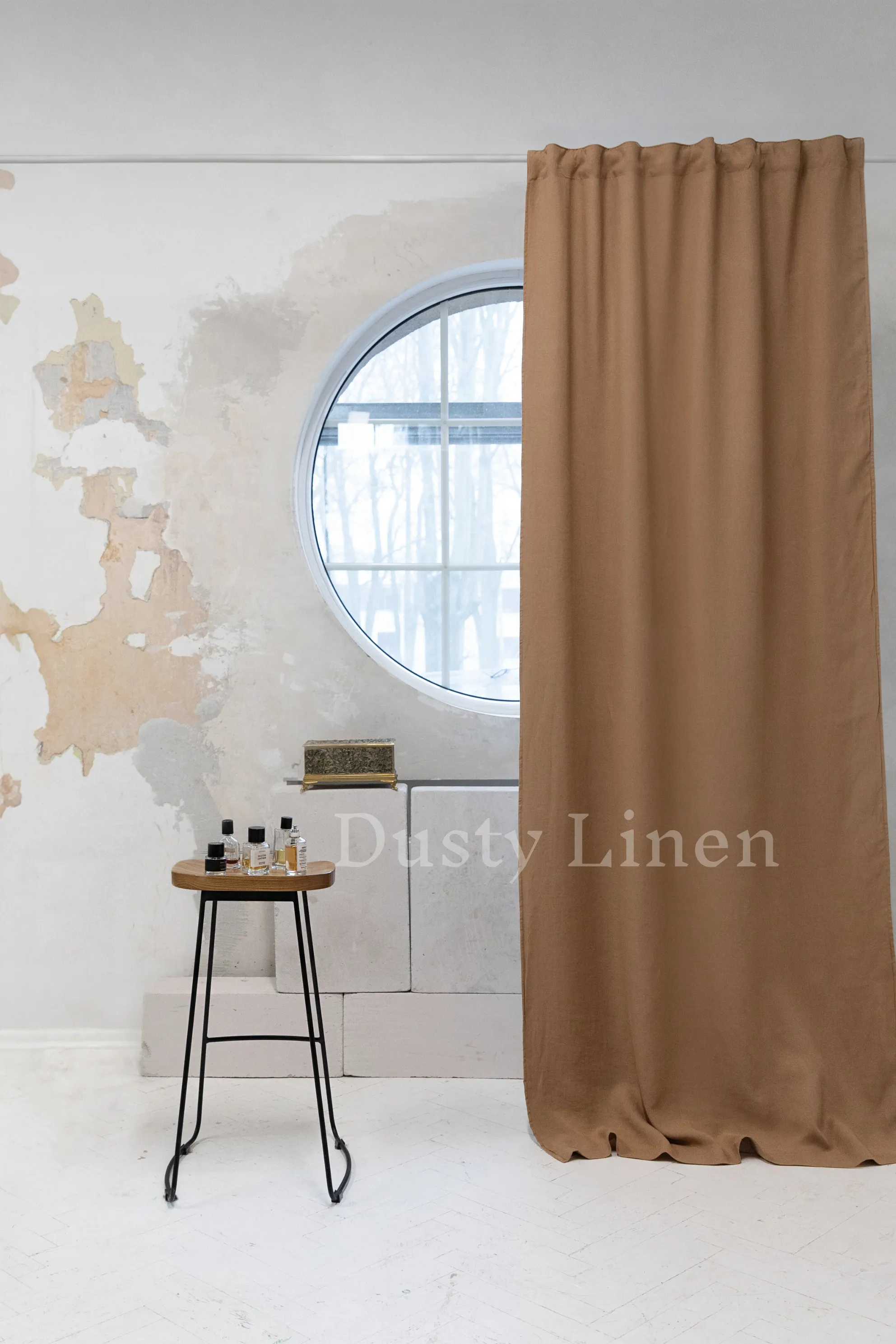 Set of 2 blackout linen curtains in Camel Brown