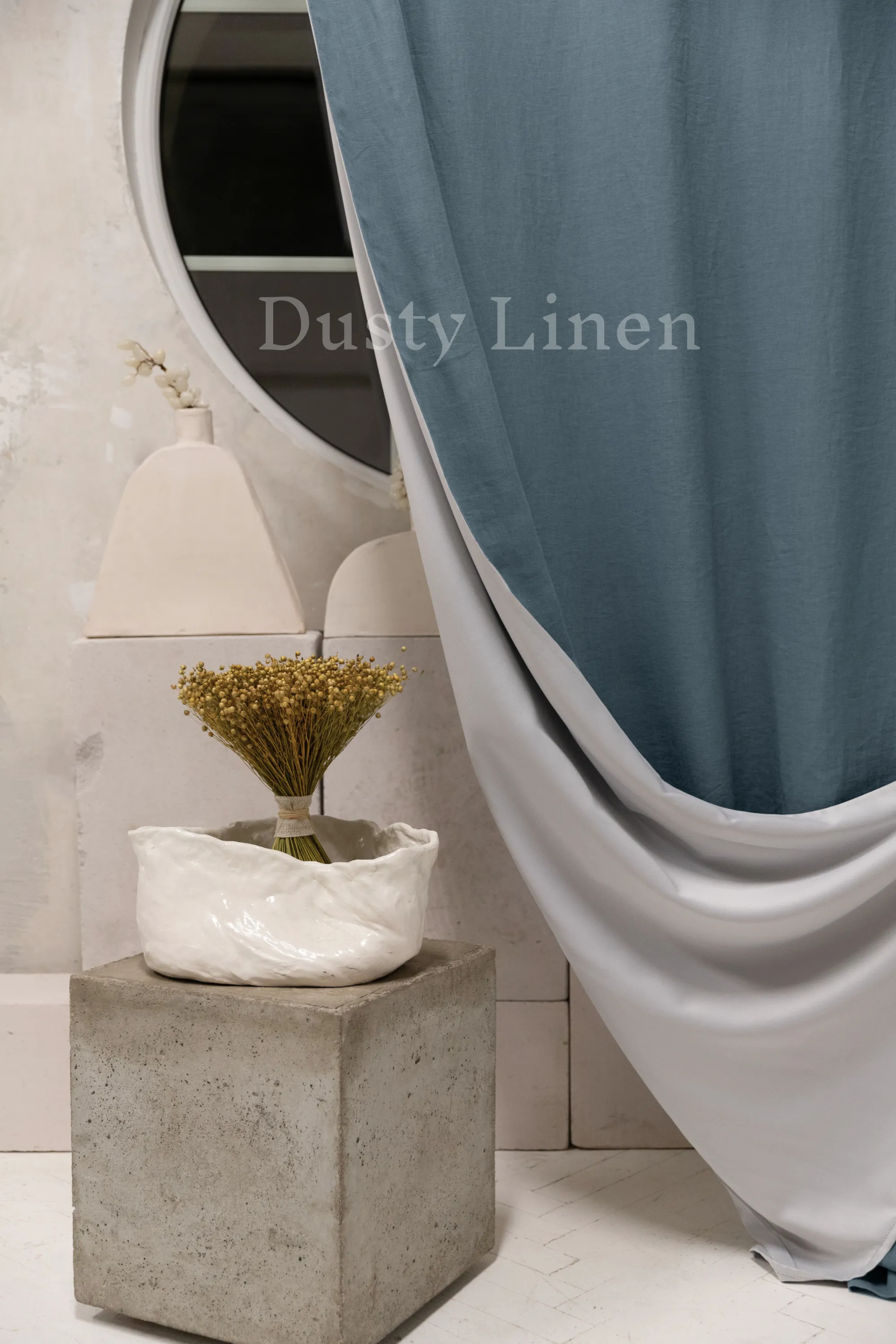 Set of 2 blackout linen curtains in Gray Blue