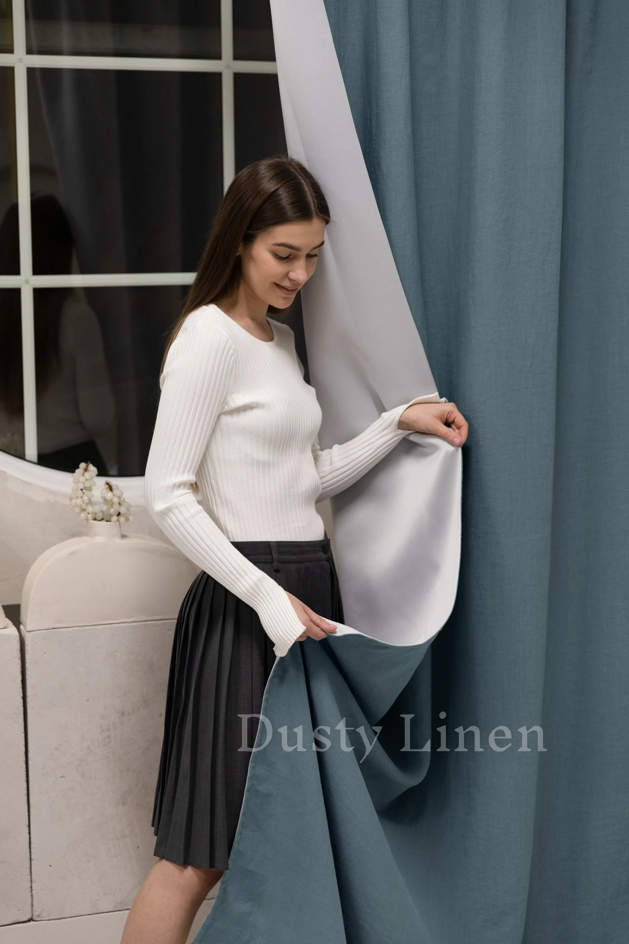Set of 2 blackout linen curtains in Gray Blue