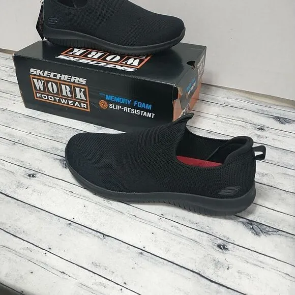 Skechers Women's SZ 11 Work Non Slip Relaxed Fit UltraFlex Blk Slip On #108034 .