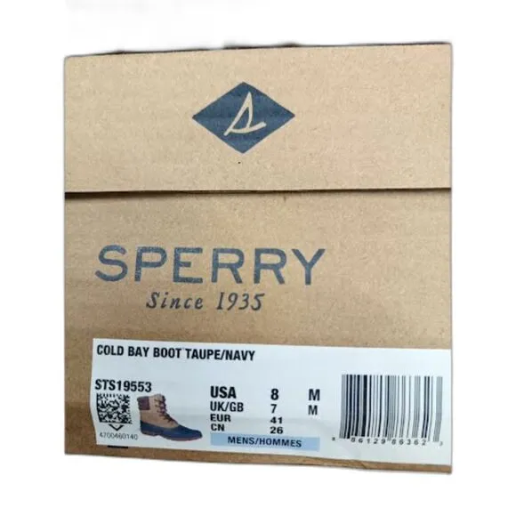 Sperry men's Cold Bay Boot Taupe/Navy With Thinsulate Size 8 (1388)