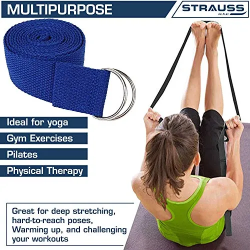Strauss Yoga Block Pair, (Blue/Grey) With Yoga Belt