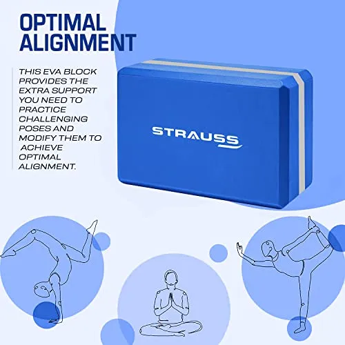 Strauss Yoga Block Pair, (Blue/Grey) With Yoga Belt