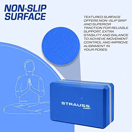 Strauss Yoga Block Pair, (Blue/Grey) With Yoga Belt