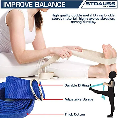 Strauss Yoga Block Pair, (Blue/Grey) With Yoga Belt