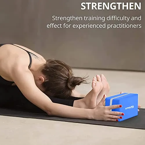 Strauss Yoga Block Pair, (Blue/Grey) With Yoga Belt
