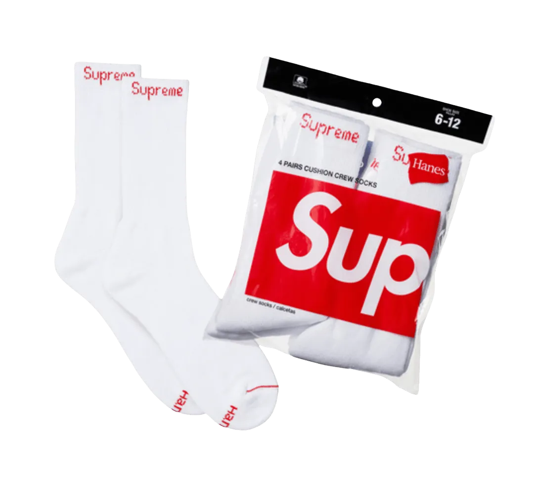 Supreme Hanes Crew Socks White (4 Pack)
