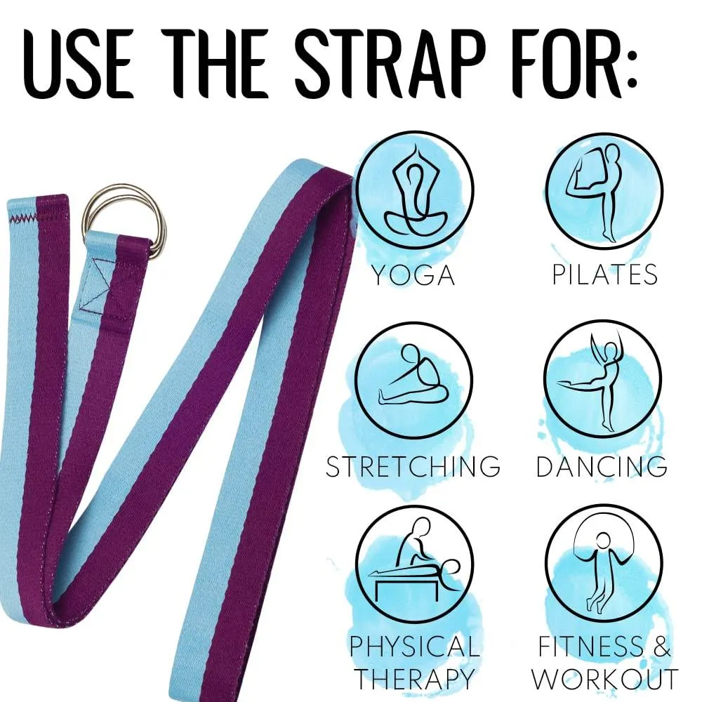 TECEUM [New 2022] Yoga Strap – 100% Cotton – 6 ft 8 ft 10 ft (6  Colors) – Adjustable Non-Slip Belt for Daily Yoga, Pilates, Stretching, Physical Therapy, Fitness & Home Workout – for All Levels