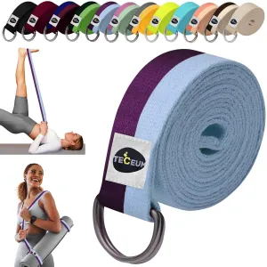 TECEUM [New 2022] Yoga Strap – 100% Cotton – 6 ft 8 ft 10 ft (6  Colors) – Adjustable Non-Slip Belt for Daily Yoga, Pilates, Stretching, Physical Therapy, Fitness & Home Workout – for All Levels