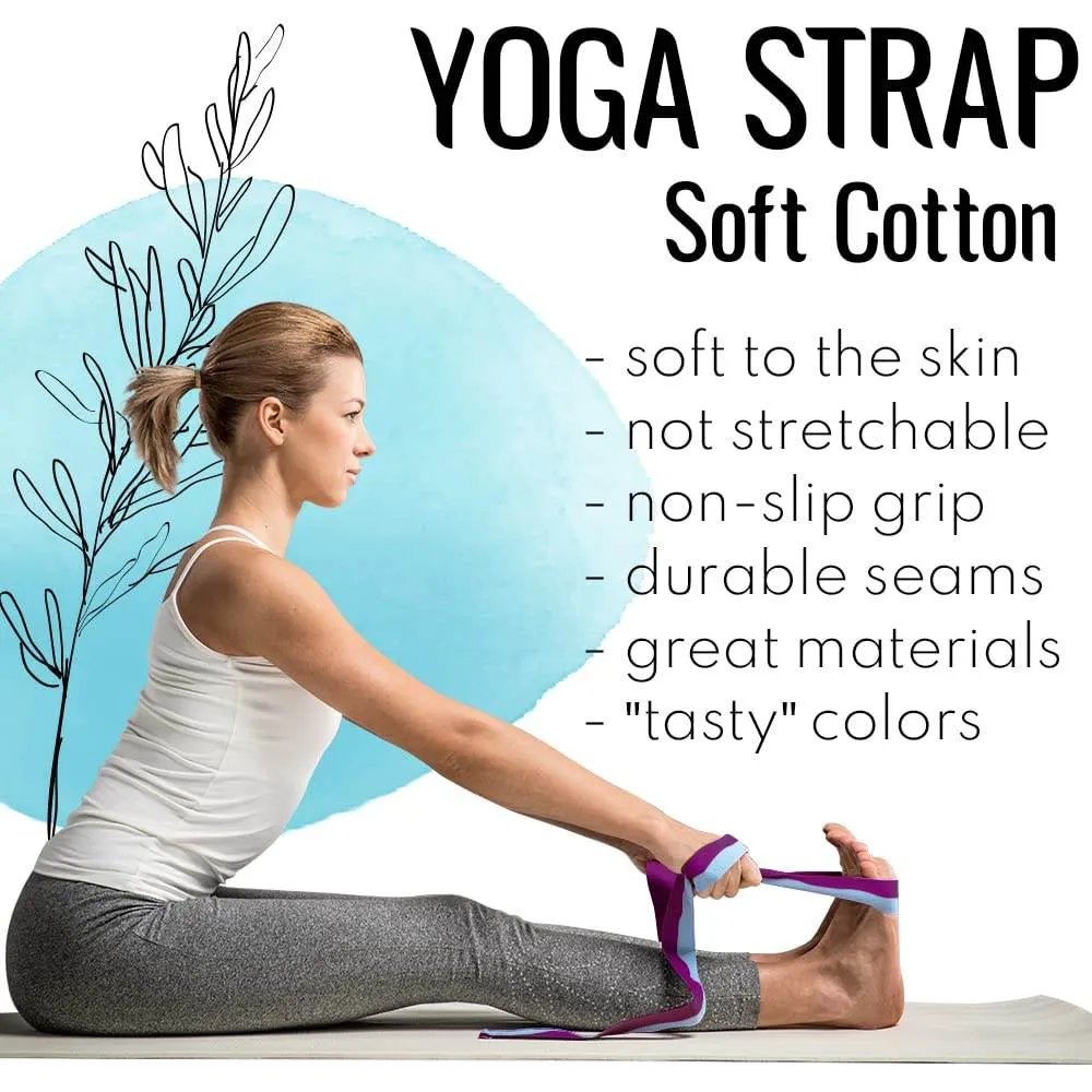 TECEUM [New 2022] Yoga Strap – 100% Cotton – 6 ft 8 ft 10 ft (6  Colors) – Adjustable Non-Slip Belt for Daily Yoga, Pilates, Stretching, Physical Therapy, Fitness & Home Workout – for All Levels