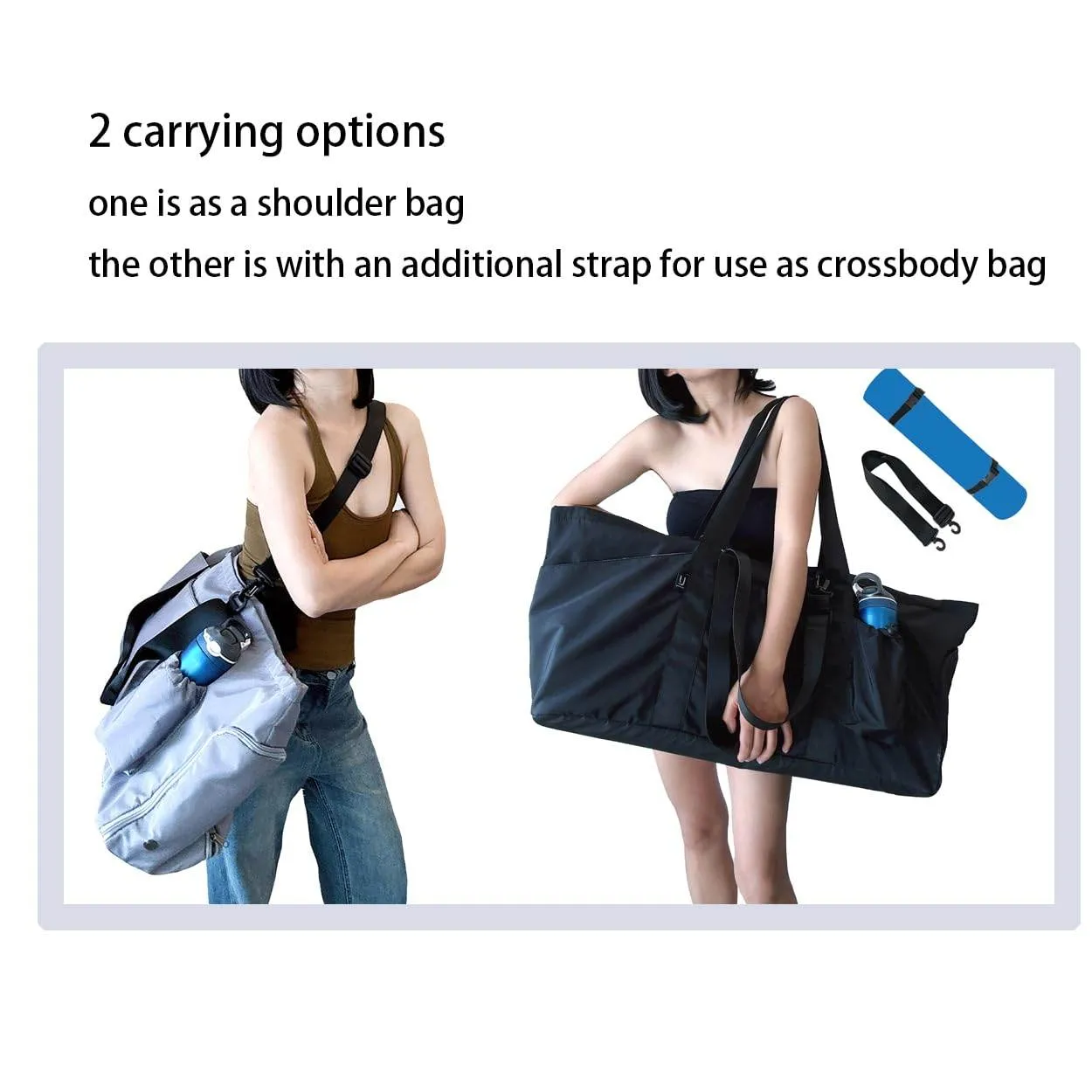 Uhawi Yoga Mat Bag with Shoes compartment & Wet Compartment & shoulder bag &crossbody yoga bag large yoga bag with Yoga Mat Holder Yoga Bag with Adjustable Mat Strap for Women Men (black)