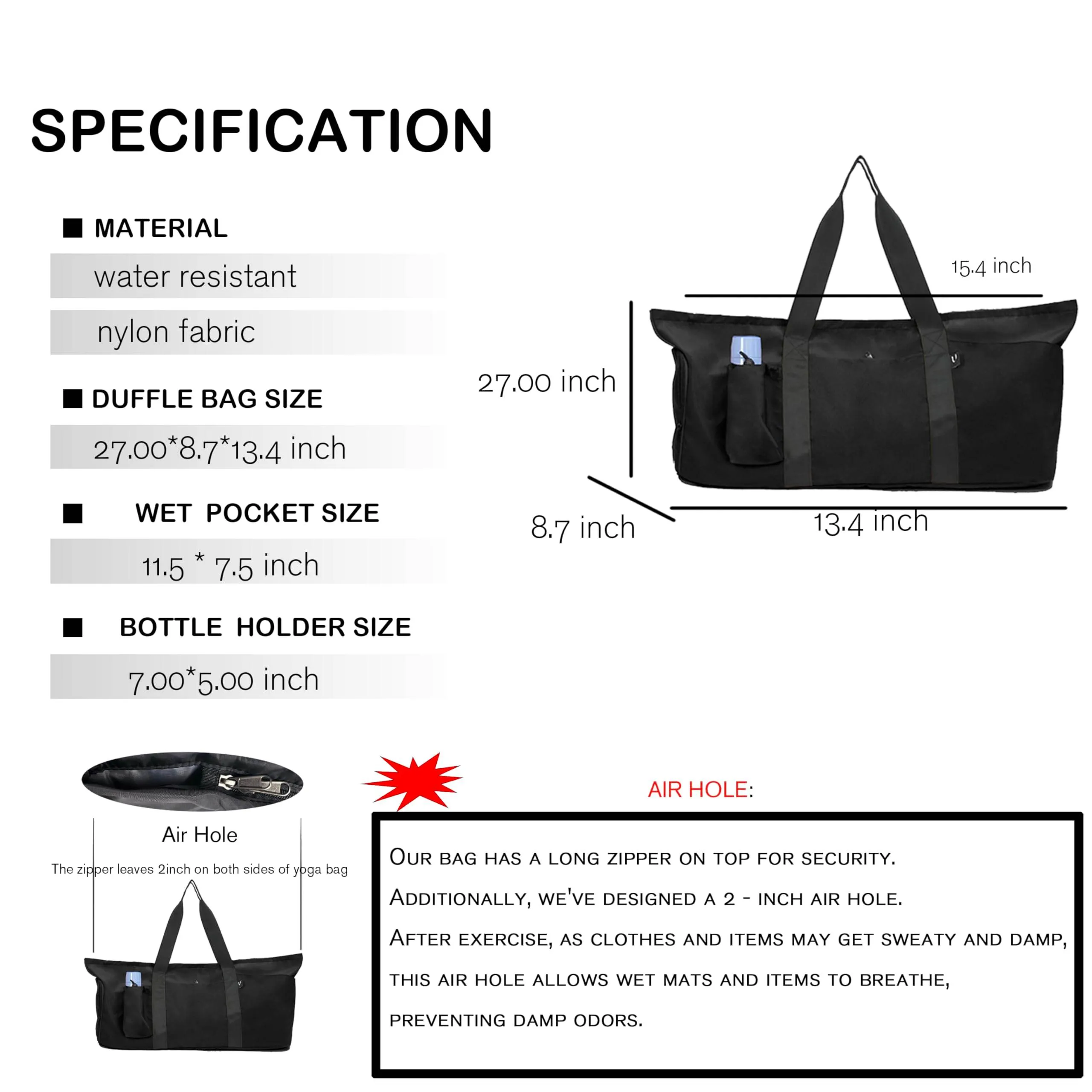 Uhawi Yoga Mat Bag with Shoes compartment & Wet Compartment & shoulder bag &crossbody yoga bag large yoga bag with Yoga Mat Holder Yoga Bag with Adjustable Mat Strap for Women Men (black)