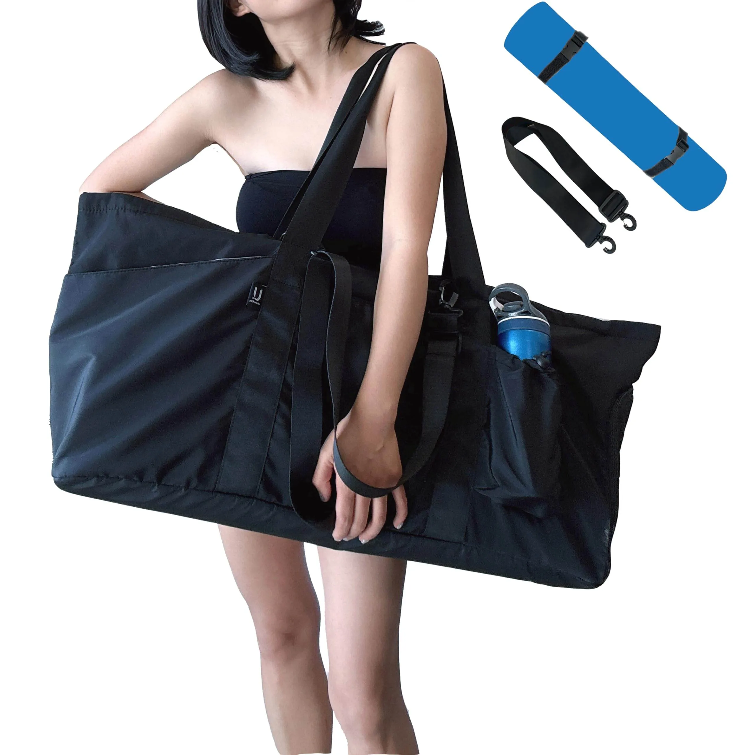 Uhawi Yoga Mat Bag with Shoes compartment & Wet Compartment & shoulder bag &crossbody yoga bag large yoga bag with Yoga Mat Holder Yoga Bag with Adjustable Mat Strap for Women Men (black)