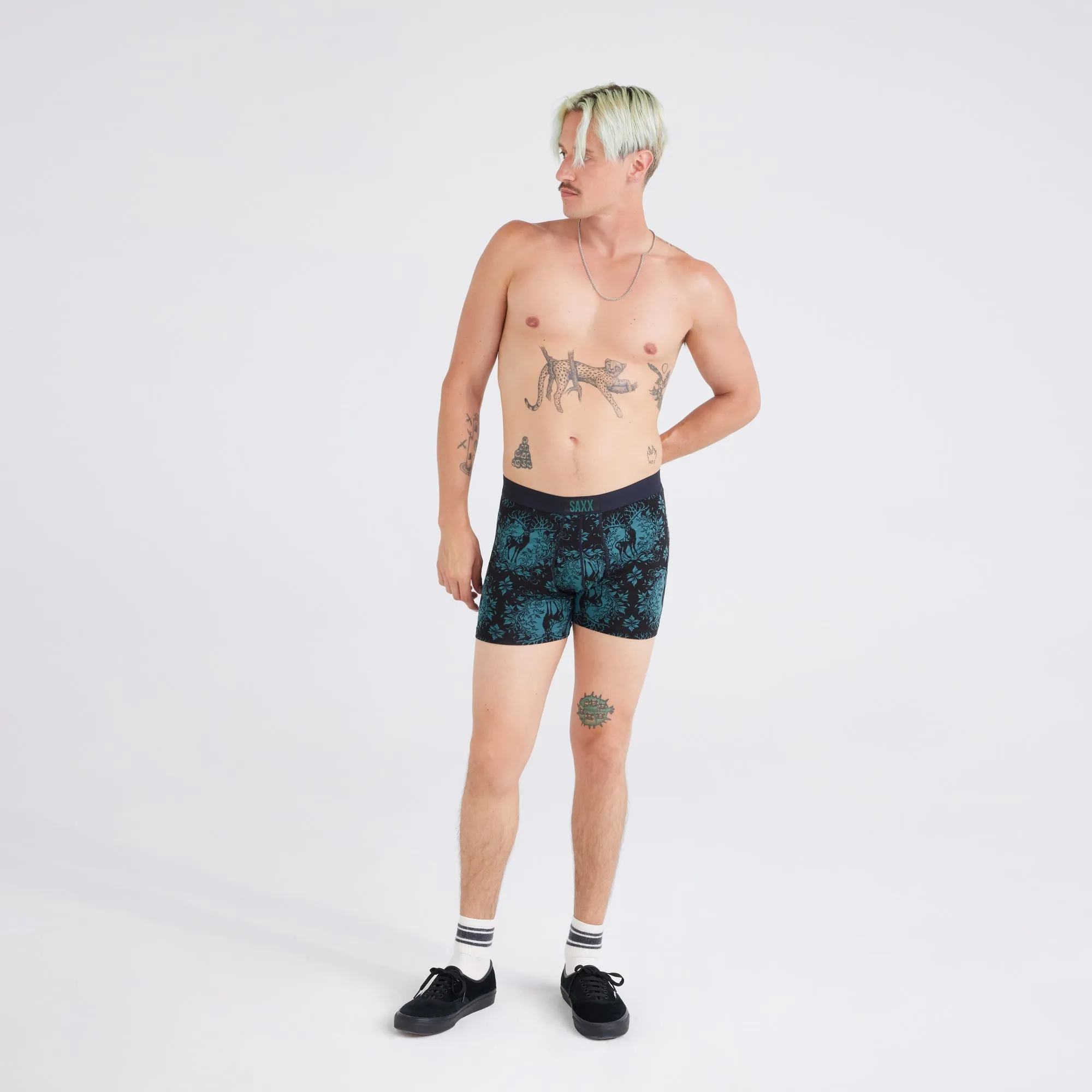 ULTRA SUPER SOFT BOXER BRIEF WITH FLY - RELAXED FIT - DEER DAMASK-BLACK