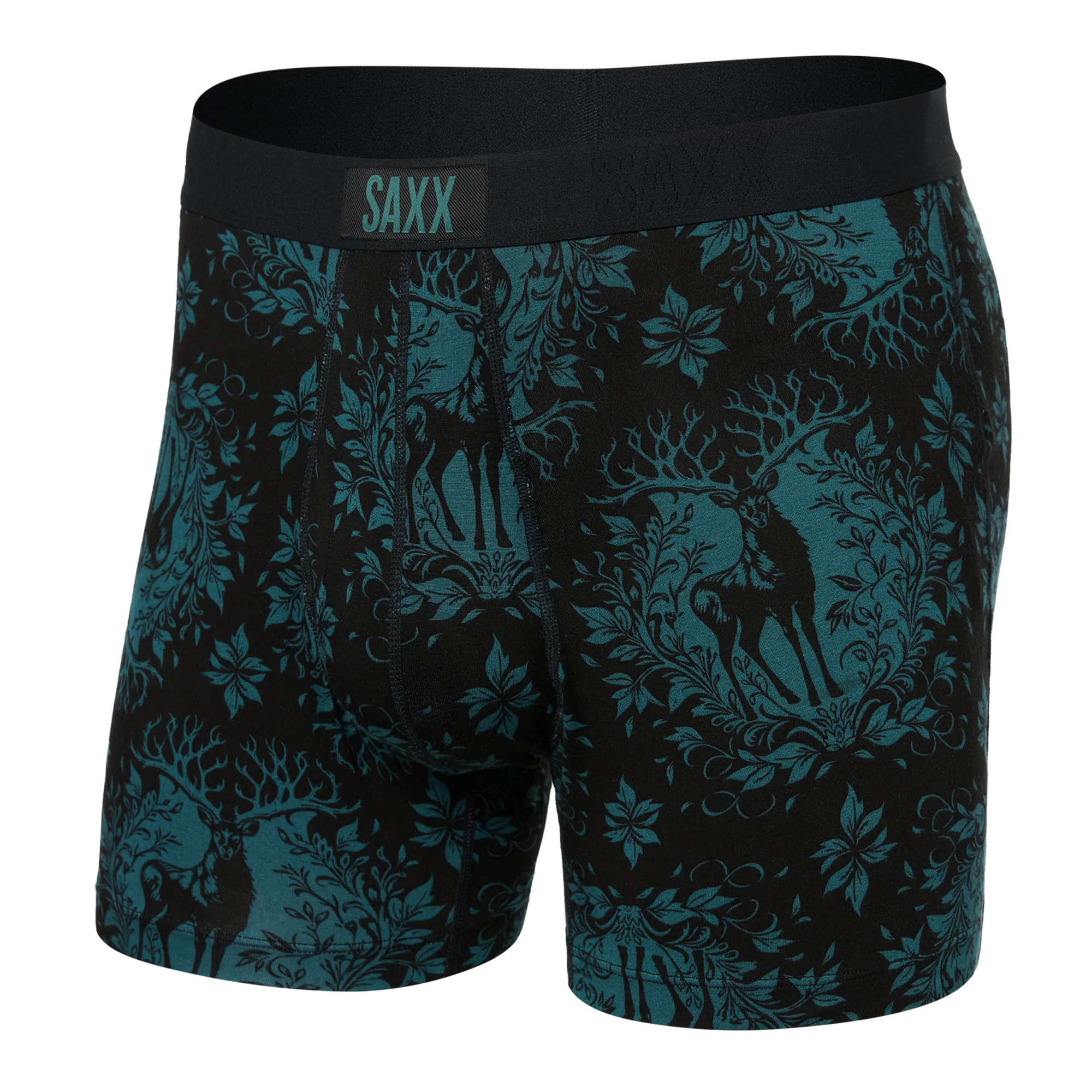 ULTRA SUPER SOFT BOXER BRIEF WITH FLY - RELAXED FIT - DEER DAMASK-BLACK