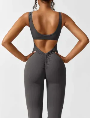 V-Back Flared Jumpsuit Grey