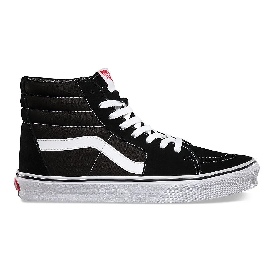 VANS SK8-HI BLACK & WHITE SUEDE CANVAS UNISEX TRAINERS