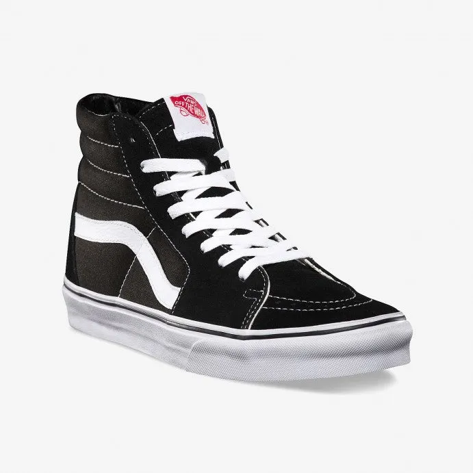 VANS SK8-HI BLACK & WHITE SUEDE CANVAS UNISEX TRAINERS