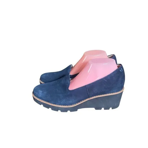 Vionic Willa Wedge Navy Blue Suede Water Repellent Slip On Loafer Shoes Sz 10
