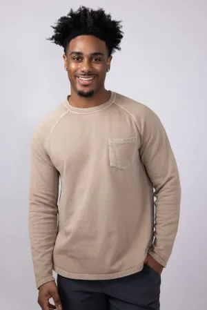 Weatherproof Vintage Raglan Terry Pocket Crewneck Shirt for Men in Light Brown | S2520792GK-EARTH