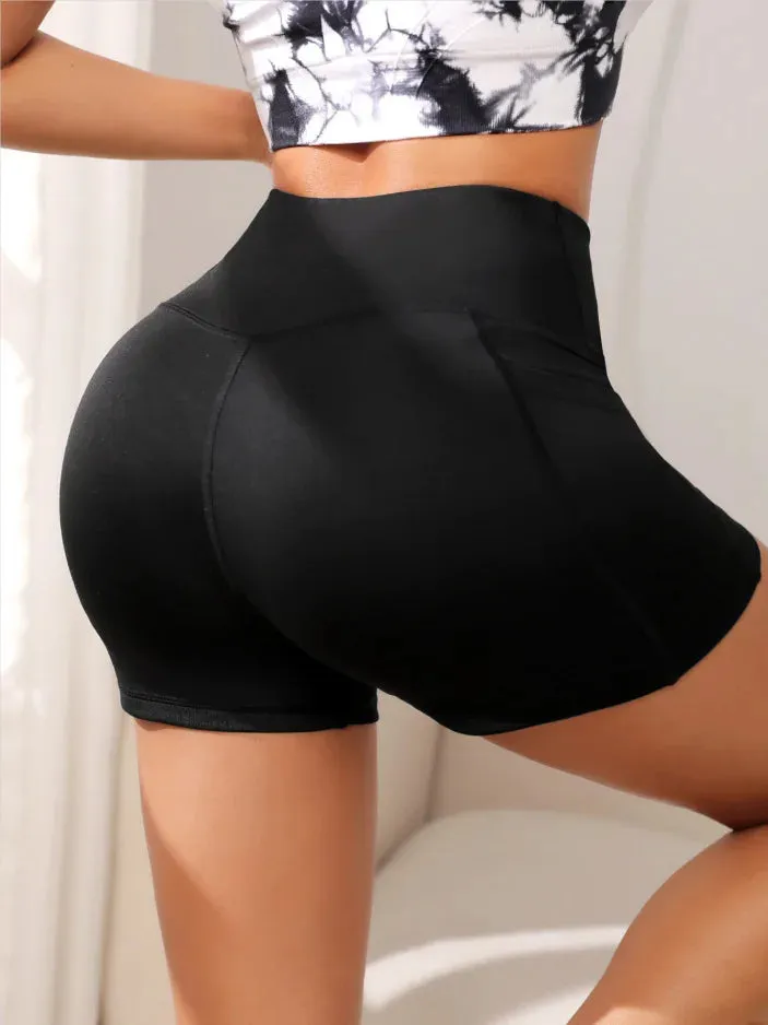 Women High Waist Yoga Sport Biker Shorts for Fitness Cross Waist Pocket